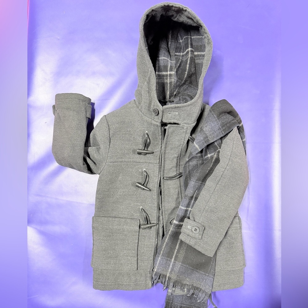 Rothschild Charcoal Pea Coat with Plaid Scarf